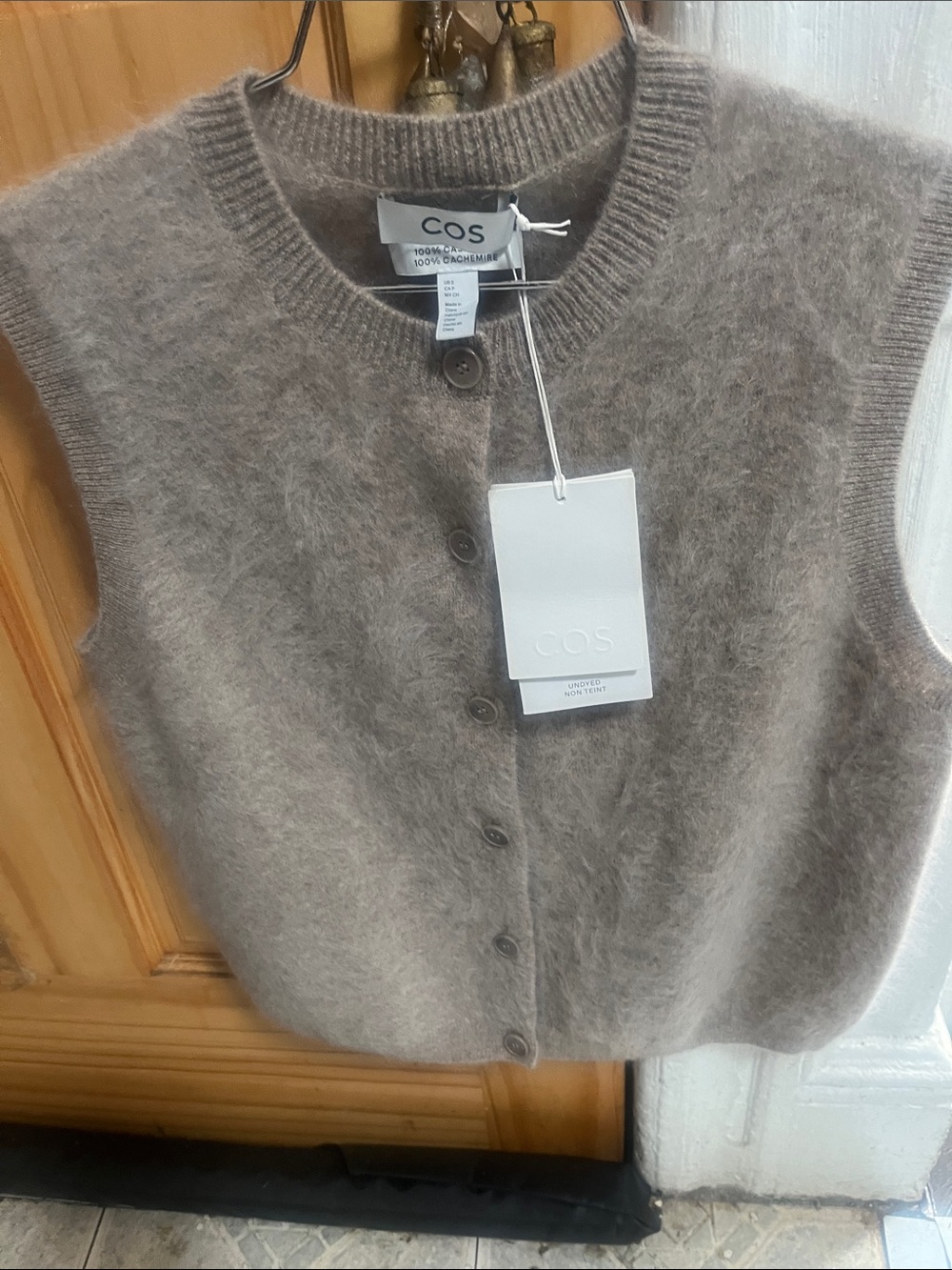COS Taupe Fuzzy Button-Front Sleeveless Sweater Vest - Picture 4 of 4